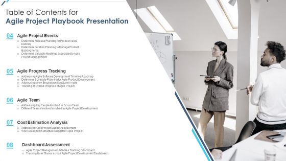 Table Of Contents For Agile Project Playbook Presentation Team Themes PDF Table Of Contents For Agile Project Playbook Presentation Team Themes PDF