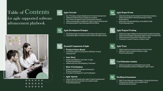 Table Of Contents For Agile Supported Software Advancement Playbook Professional PDF
