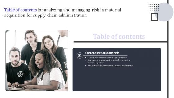 Table Of Contents For Analyzing And Managing Risk In Material Acquisition For Supply Chain Administration Key Elements PDF Table Of Contents For Analyzing And Managing Risk In Material Acquisition For Supply Chain Administration Key Elements PDF