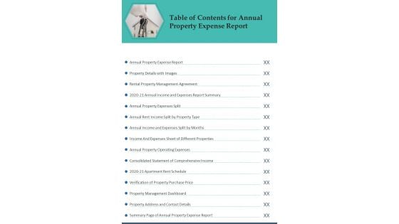 Table Of Contents For Annual Property Expense Report One Pager Documents