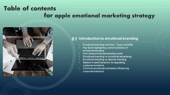 Table Of Contents For Apple Emotional Marketing Strategy Key Graphics PDF