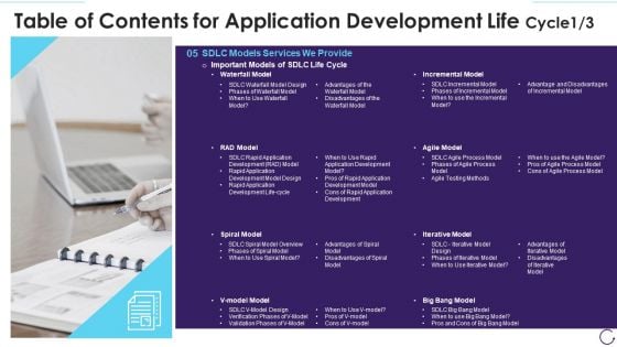 Table Of Contents For Application Development Life Cycle Models Background PDF