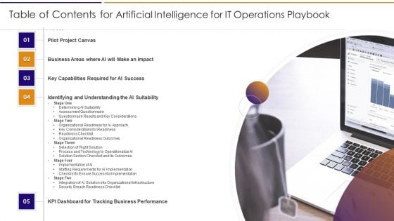 Table Of Contents For Artificial Intelligence For IT Operations Playbook Brochure PDF
