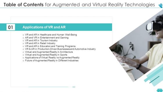 Table Of Contents For Augmented And Virtual Reality Technologies Topic Guidelines PDF