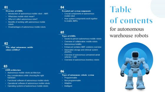 Table Of Contents For Autonomous Warehouse Robots Diagrams PDF