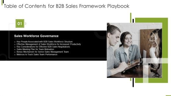 Table Of Contents For B2B Sales Framework Playbook Team Clipart PDF