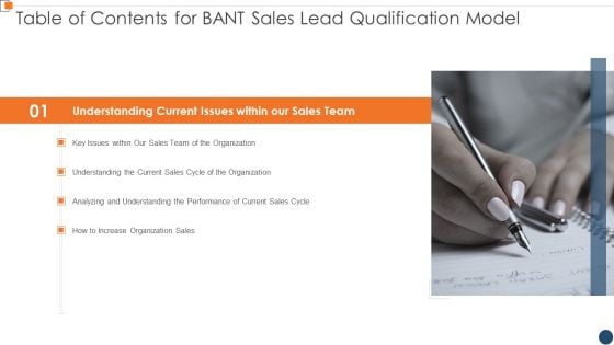 Table Of Contents For BANT Sales Lead Qualification Model Introduction PDF