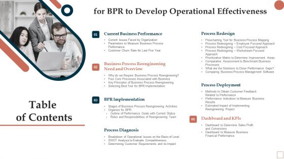 Table Of Contents For BPR To Develop Operational Effectiveness Demonstration PDF