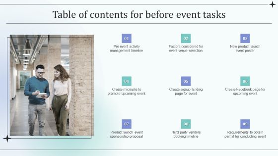 Table Of Contents For Before Event Tasks Template PDF
