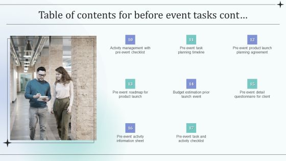 Table Of Contents For Before Event Tasks Template PDF Slide02