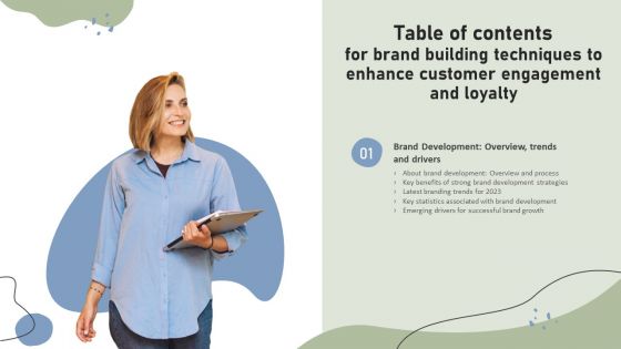 Table Of Contents For Brand Building Techniques To Enhance Customer Engagement And Loyalty Key Mockup PDF