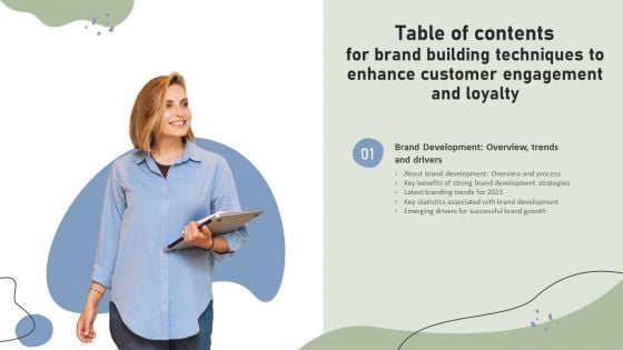 Table Of Contents For Brand Building Techniques To Enhance Customer Engagement And Loyalty Key Mockup PDF Table Of Contents For Brand Building Techniques To Enhance Customer Engagement And Loyalty Key Mockup PDF