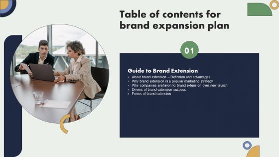 Table Of Contents For Brand Expansion Plan Slide Structure PDF