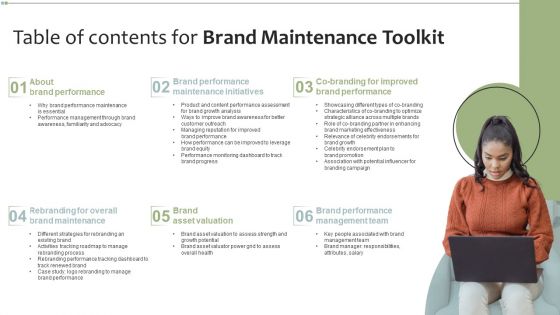 Table Of Contents For Brand Maintenance Toolkit Guidelines PDF