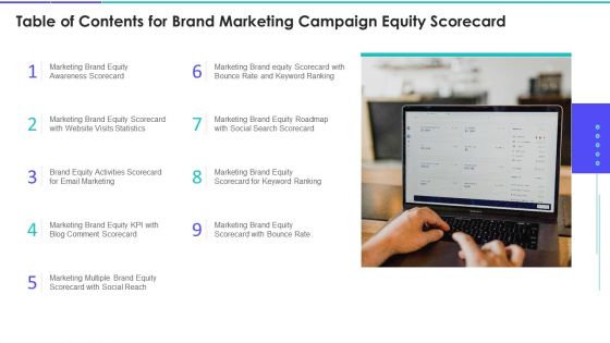 Table Of Contents For Brand Marketing Campaign Equity Scorecard Graphics PDF