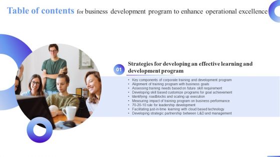 Table Of Contents For Business Development Program To Enhance Operational Excellence Ideas PDF