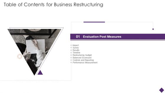 Table Of Contents For Business Restructuring Ppt Portfolio Skills PDF