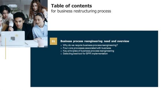 Table Of Contents For Business Restructuring Process Professional PDF