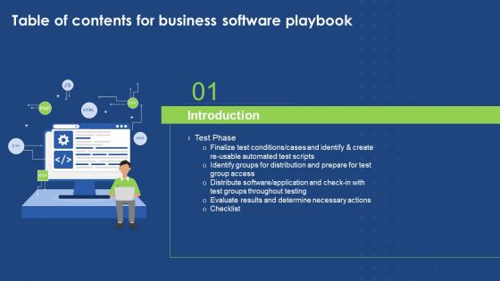 Table Of Contents For Business Software Playbook Slide Topics PDF