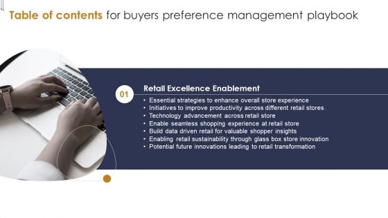 Table Of Contents For Buyers Preference Management Playbook Slide Topics PDF