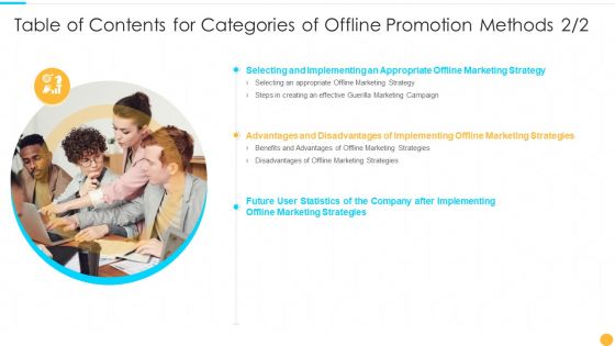 Table Of Contents For Categories Of Offline Promotion Methods Benifits Structure PDF