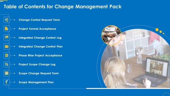 Table Of Contents For Change Management Pack Ppt Professional Graphics Pictures PDF