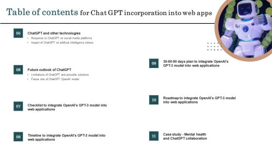 Table Of Contents For Chatgpt Incorporation Into Web Apps Formats PDF