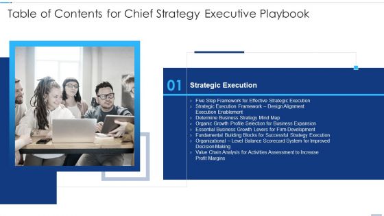 Table Of Contents For Chief Strategy Executive Playbook Management Microsoft PDF