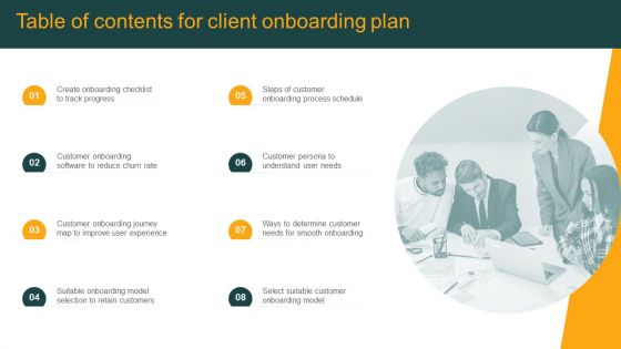 Table Of Contents For Client Onboarding Plan Inspiration PDF