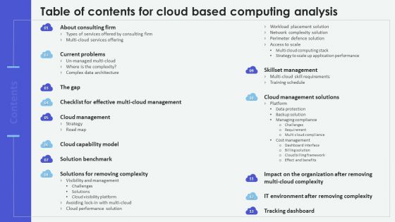 Table Of Contents For Cloud Based Computing Analysis Ideas PDF