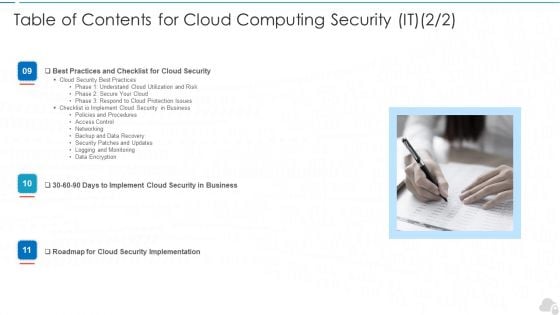 Table Of Contents For Cloud Computing Security IT Monitoring Ppt Styles Introduction PDF