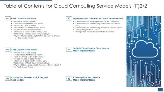 Table Of Contents For Cloud Computing Service Models IT Implementation Professional PDF