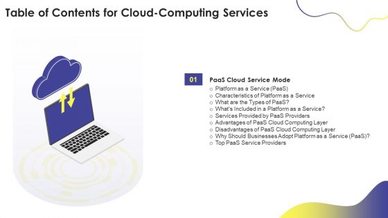 Table Of Contents For Cloud Computing Services Ppt PowerPoint Presentation File Professional PDF