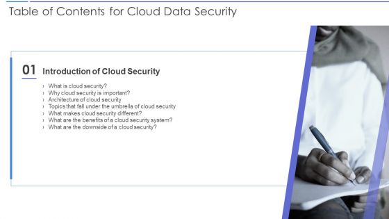 Table Of Contents For Cloud Data Security System Infographics PDF