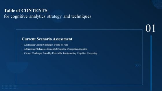 Table Of Contents For Cognitive Analytics Strategy And Techniques Firm Introduction PDF