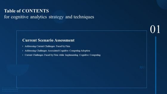 Table Of Contents For Cognitive Analytics Strategy And Techniques Firm Introduction PDF