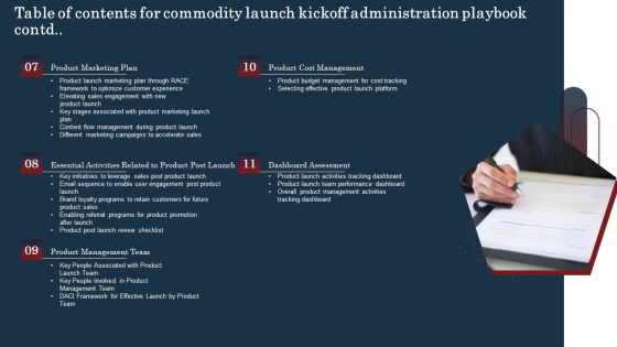 Table Of Contents For Commodity Launch Kickoff Administration Playbook Rules PDF Slide02