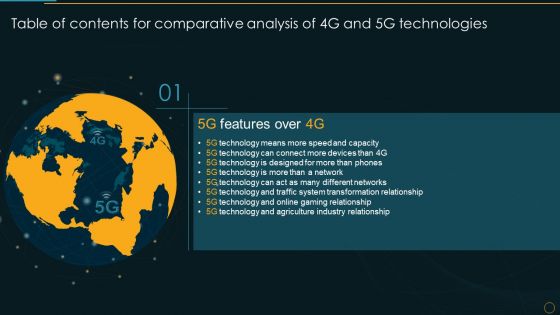 Table Of Contents For Comparative Analysis Of 4G And 5G Technologies Slide Topics PDF