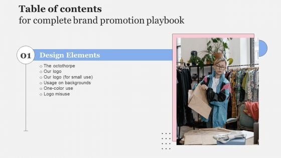 Table Of Contents For Complete Brand Promotion Playbook Pictures PDF