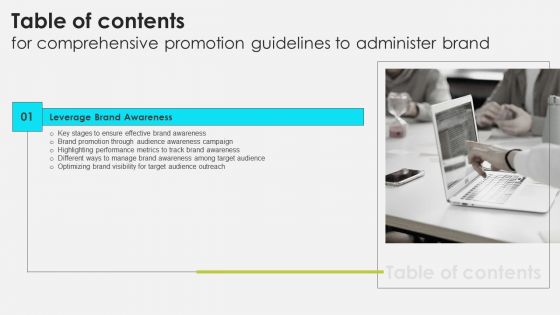 Table Of Contents For Comprehensive Promotion Guidelines To Administer Brand Slide Designs PDF Table Of Contents For Comprehensive Promotion Guidelines To Administer Brand Slide Designs PDF