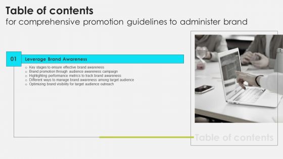 Table Of Contents For Comprehensive Promotion Guidelines To Administer Brand Slide Designs PDF