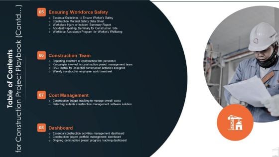 Table Of Contents For Construction Project Playbook Contd Ppt Outline Aids PDF Table Of Contents For Construction Project Playbook Contd Ppt Outline Aids PDF