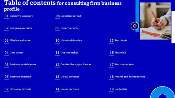 Table Of Contents For Consulting Firm Business Profile Microsoft PDF