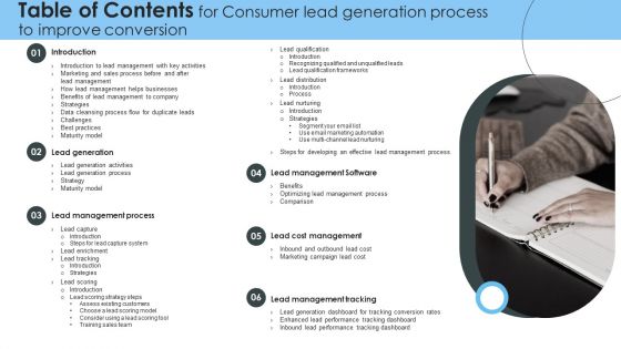 Table Of Contents For Consumer Lead Generation Process To Improve Conversion Pictures PDF Table Of Contents For Consumer Lead Generation Process To Improve Conversion Pictures PDF