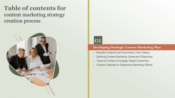 Table Of Contents For Content Marketing Strategy Creation Process Brochure PDF