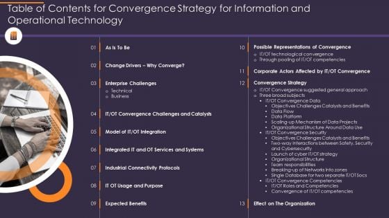 Table Of Contents For Convergence Strategy For Information And Operational Technology Diagrams PDF Table Of Contents For Convergence Strategy For Information And Operational Technology Diagrams PDF