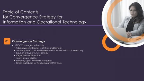 Table Of Contents For Convergence Strategy For Information And Operational Technology Ideas PDF