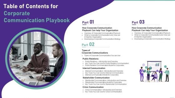 Table Of Contents For Corporate Communication Playbook Demonstration PDF