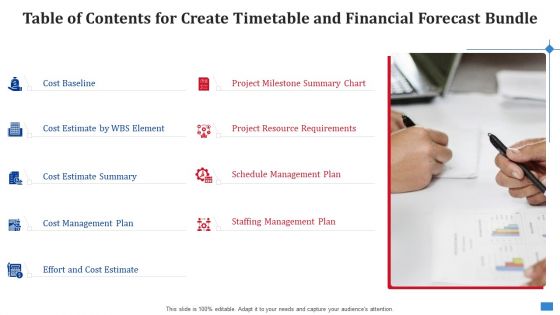 Table Of Contents For Create Timetable And Financial Forecast Bundle Microsoft PDF