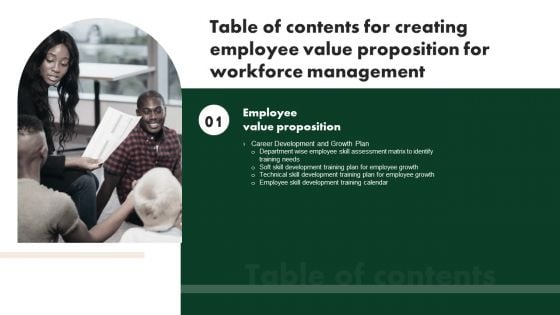 Table Of Contents For Creating Employee Value Proposition For Workforce Management Rules PDF